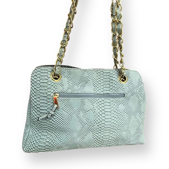 Nicole Miller Shoulder Bag Faux Snakeskin Animal Print Large Gold Chain Purse - Picture 5 of 14
